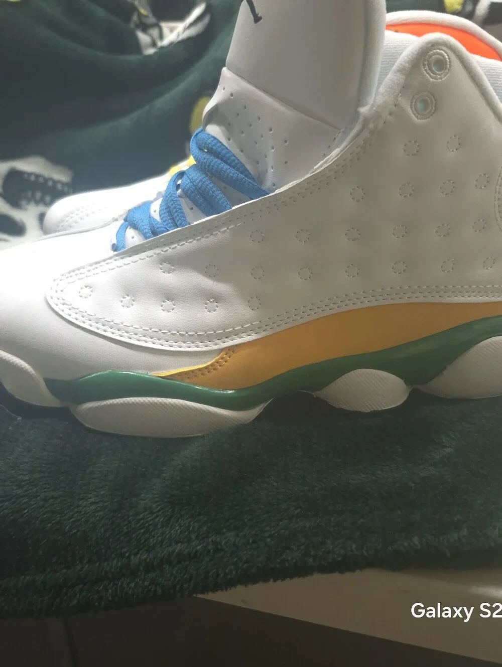 Jordan Men's White Sneakers with Orange, Yellow & Blue Accents